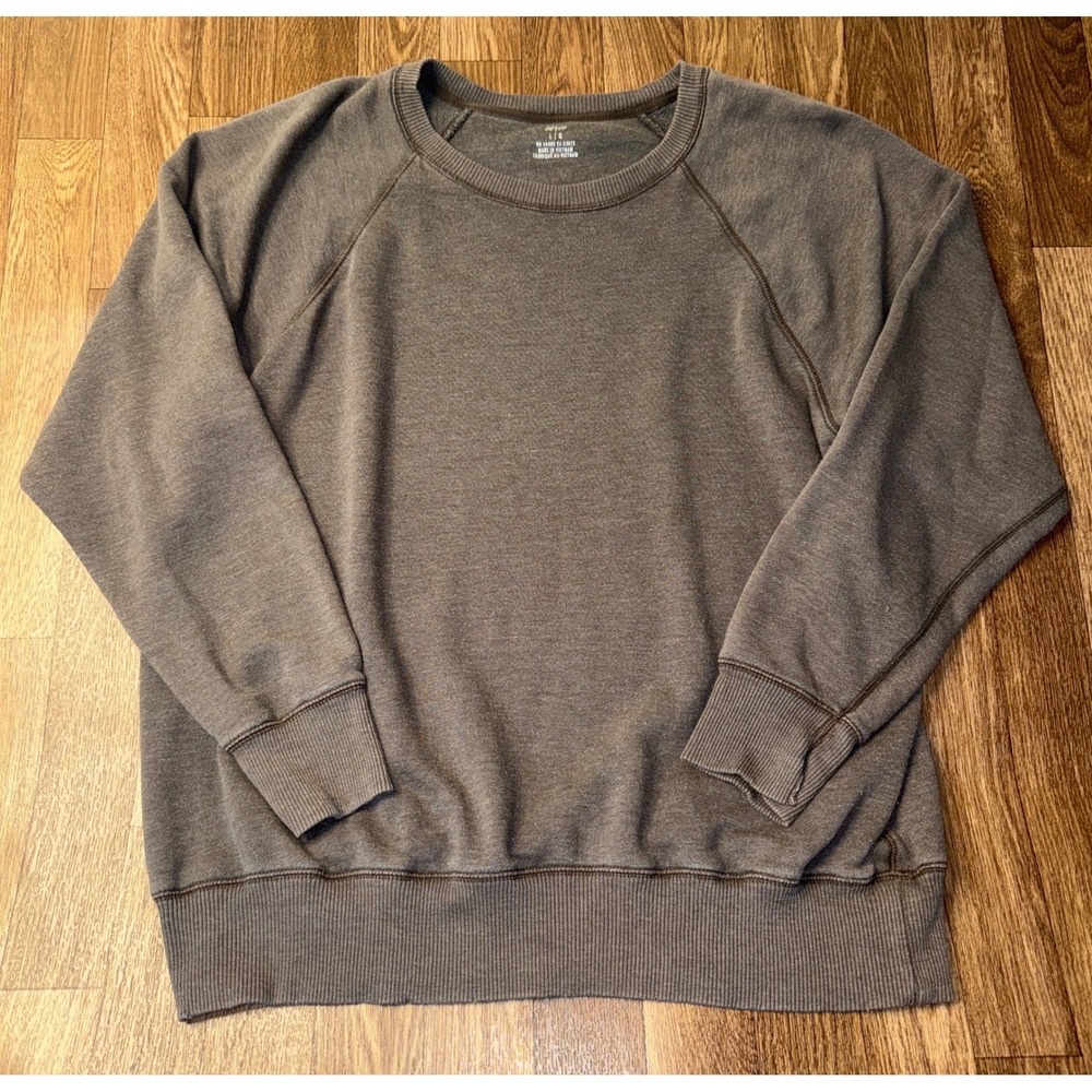 Aerie Crewneck Sweatshirt Large Faded Olive Brown Raglan Sleeve 2575-1584-447